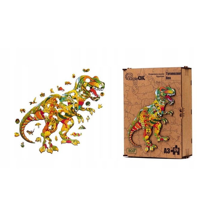 Fa puzzle, ECO, Tyrannosaurus Rex modell, 72 db, 6+ év, 21x15x7cm, Többszínű