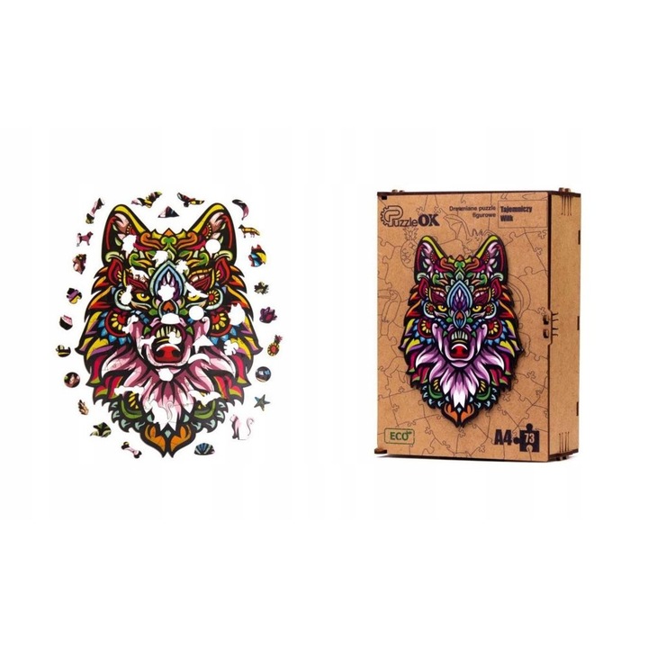 Fa puzzle, ECO, Farkas modell, 73 db, 6+ év, 21 cm x 15 cm x 7 cm, Többszínű