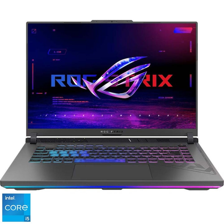 Laptop Gaming ASUS ROG Strix G16 G614JU cu procesor Intel® Core™ i5-13450HX pana la 4.60 GHz, 16", FHD+, IPS, 165Hz, 16GB DDR5, 1TB SSD, NVIDIA® GeForce RTX™ 4050 6GB GDDR6 TGP 140W, No OS, Eclipse Gray