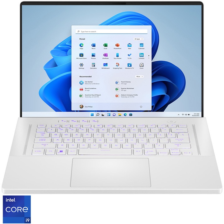 Laptop Gaming ASUS ROG Zephyrus G16 GU603VI cu procesor Intel® Core™ i9-13900H pana la 5.4 GHz, 16", QHD+, IPS, 240Hz, 16GB DDR4, 1TB SSD, NVIDIA® GeForce RTX™ 4070 8GB GDDR6, Windows 11 Home, Moonlight White