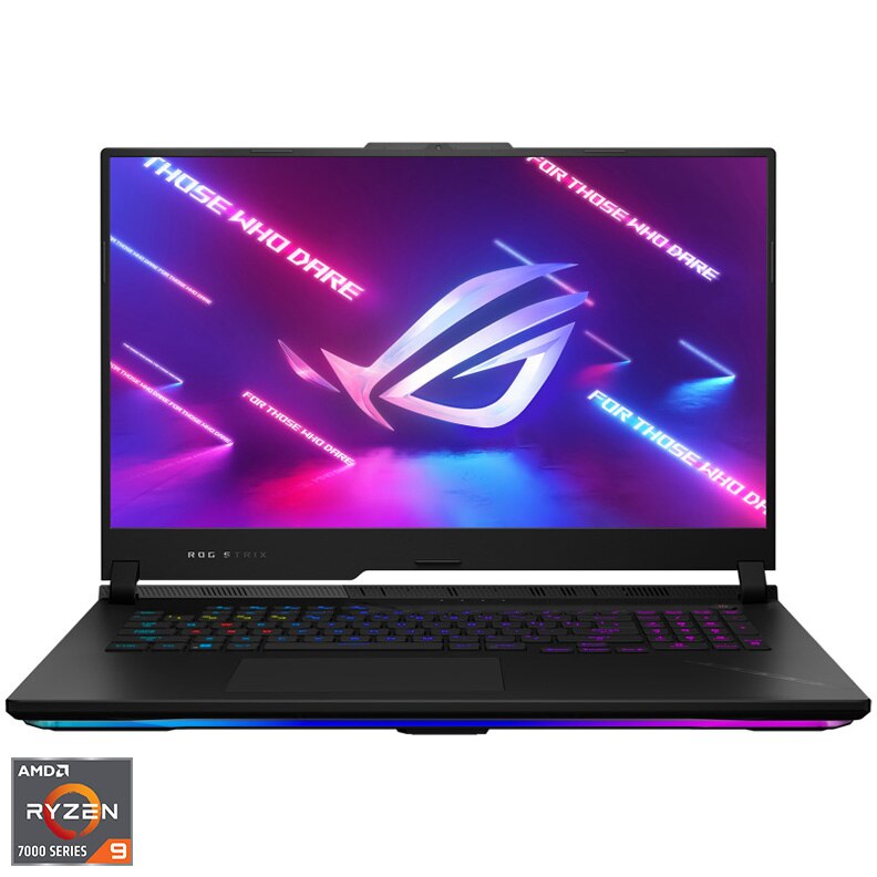 Laptop Gaming ASUS ROG Strix SCAR 17 G733PZ cu procesor AMD Ryzen™ 9 7945HX pana la 5.40 GHz, 17.3 , WQHD, IPS, 240Hz, 16GB DDR5, 2TB SSD, NVIDIA® GeForce RTX™ 4080 12GB GDDR6 TGP 175W, No OS, Off Black