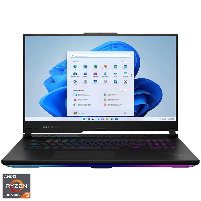 Laptop Gaming ASUS ROG Strix SCAR 17 G733PZ cu procesor AMD Ryzen™ 9 7945HX pana la 5.40 GHz, 17.3 , WQHD, IPS, 240Hz, 32GB DDR5, 1TB SSD, NVIDIA® GeForce RTX™ 4080 12GB GDDR6 TGP 175W, Windows 11 Home, Off Black
