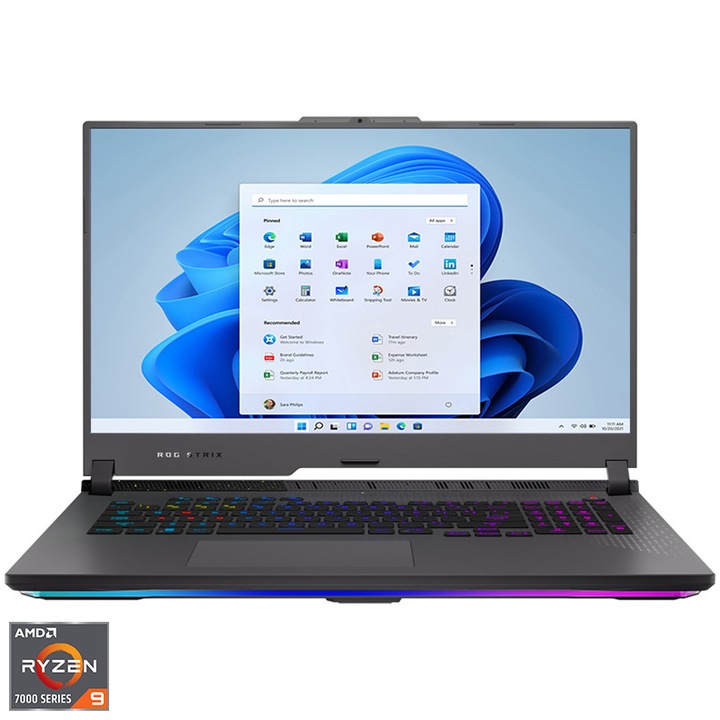 Laptop Gaming ASUS ROG Strix G17 G713PI cu procesor AMD Ryzen™ 9 7945HX pana la 5.40 GHz, 17.3", WQHD, IPS, 240Hz, 32GB DDR5, 1TB SSD, NVIDIA® GeForce RTX™ 4070 8GB GDDR6 TGP 140W, Windows 11 Home, Eclipse Gray