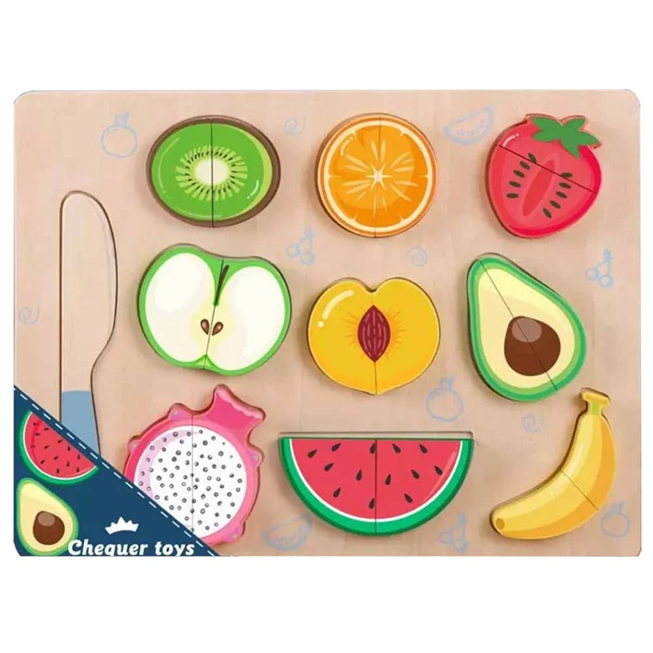 Puzzle din lemn cu fructe, Montessori, de feliat, SarAlma