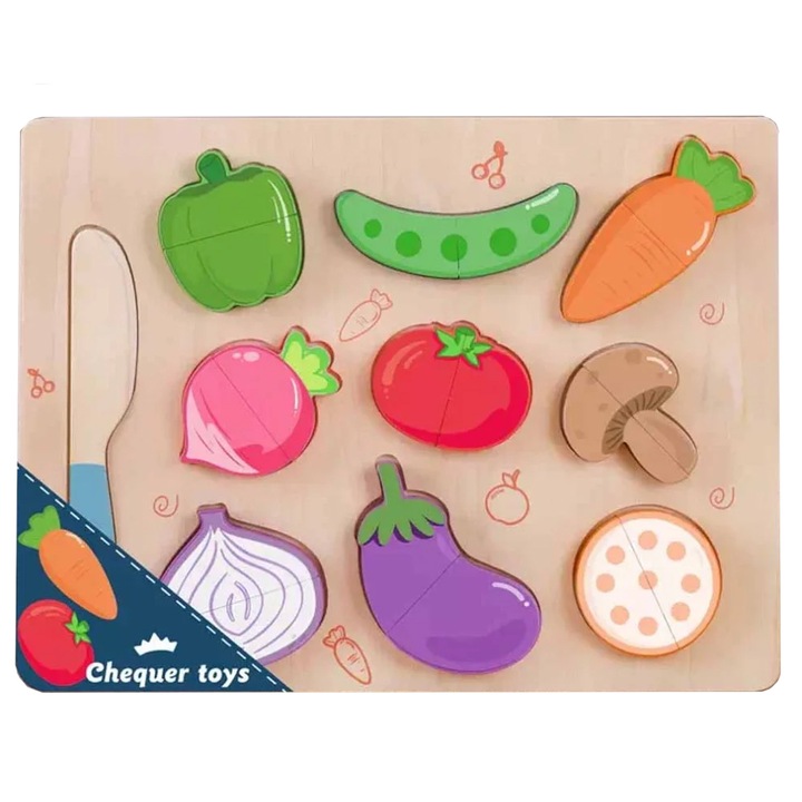 Puzzle din lemn cu legume, Montessori, de feliat, SarAlma