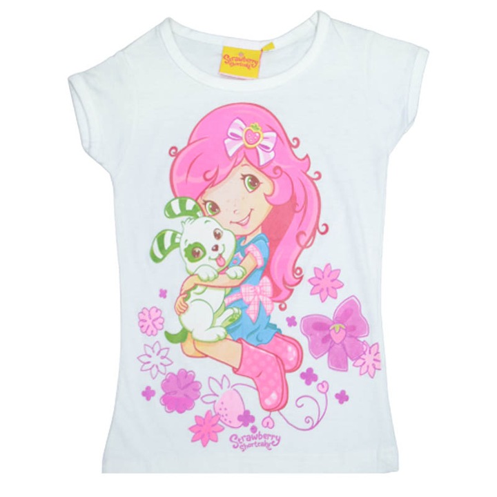 Tricou cu maneca scurta pentru fete Strawberry Sun City T110323-7, Alb 104 CM
