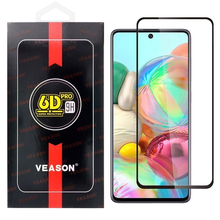 Samsung Galaxy S22 Plus 5G (S22+) / S23 Plus 5G (S23+) kompatibilis üvegfólia, előlapi, edzett, hajlított, fekete kerettel, Veason 6D Pro