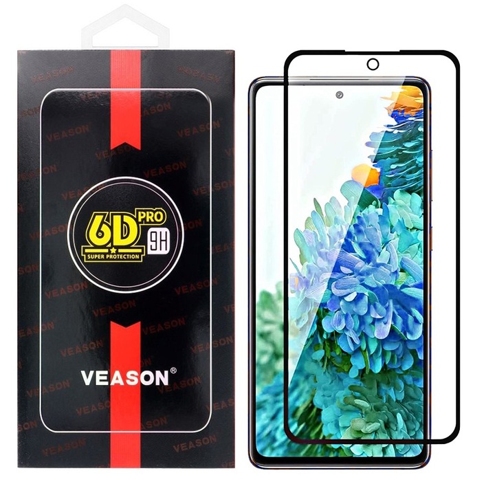 Samsung Galaxy S20 FE / S20 FE 5G kompatibilis üvegfólia, előlapi, edzett, hajlított, fekete kerettel, Veason 6D Pro