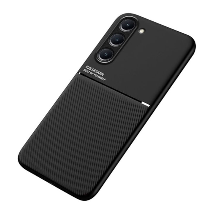 Samsung Galaxy S23 Plus (SM-S916) Gigapack műanyag telefonvédő (szilikon keret, ütésállóság, mágneses, bőr hatású hátlap, csíkos) fekete, gigapack csomagolás
