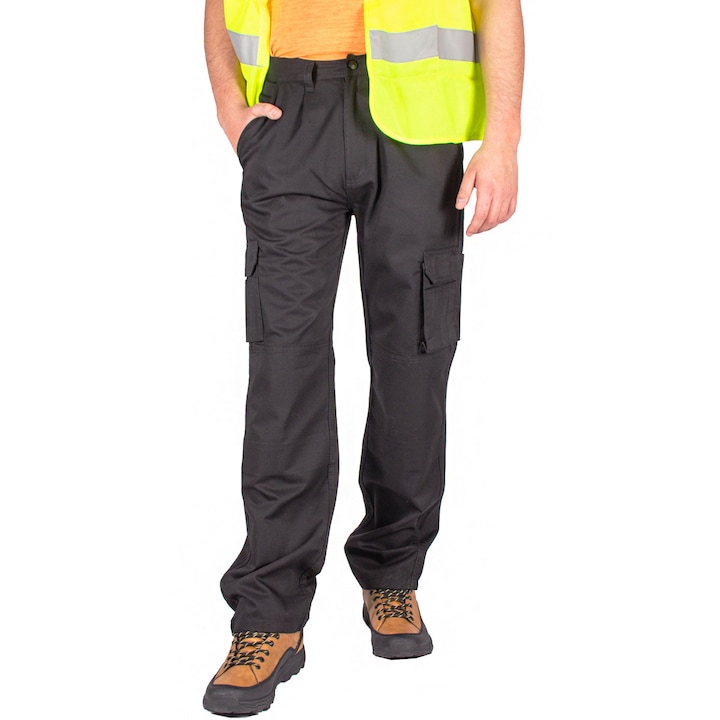 Защитен работен панталон с джобове, черен, W48 L32