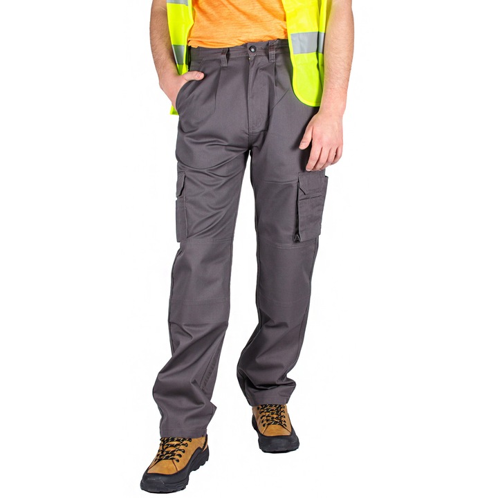 Защитен работен панталон с джобове, сив, W48 L32