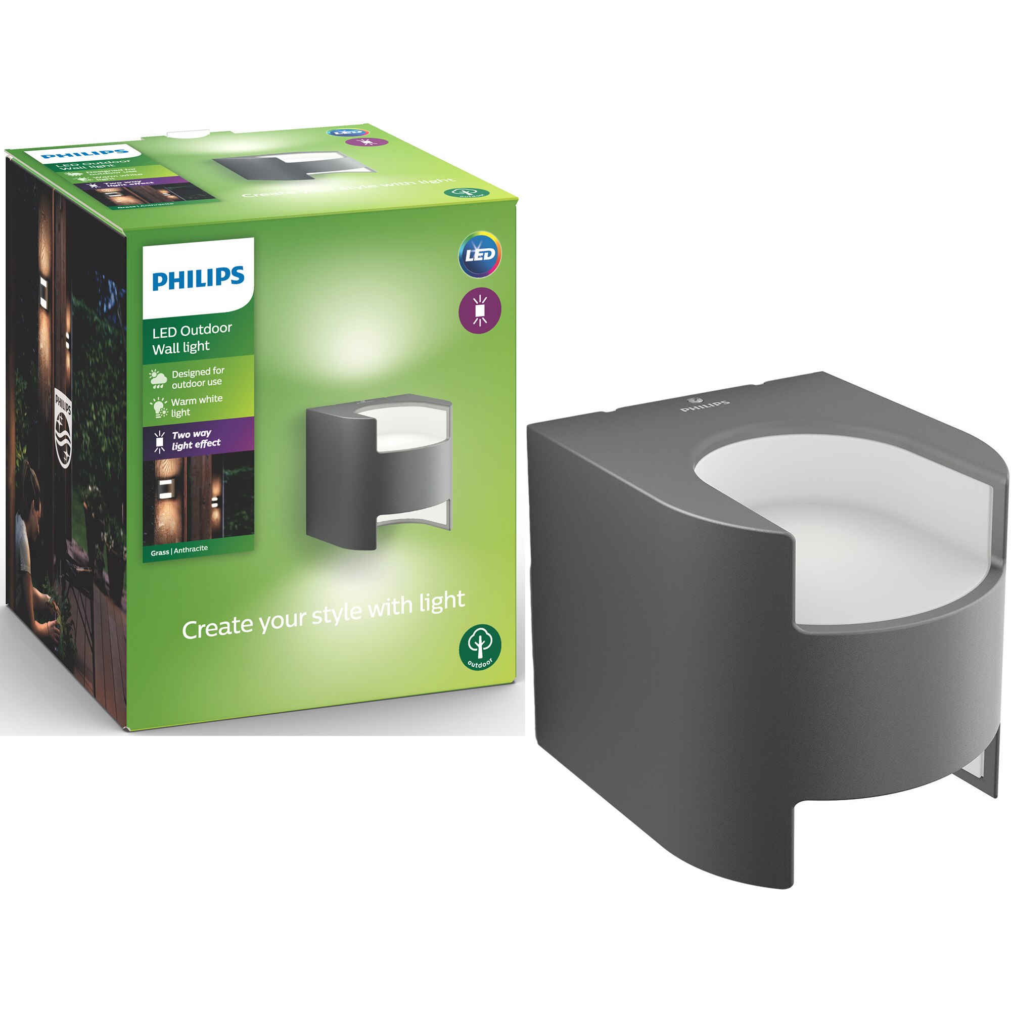 Aplica de exterior Philips myGarden Grass, E27, 2x4.5W, LED inclus, Argintiu, clasa energetica F