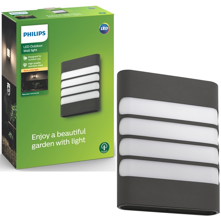 Philips myGarden Raccoon kültéri fali lámpa, LED, 1 x 3 W, Sötétszürke