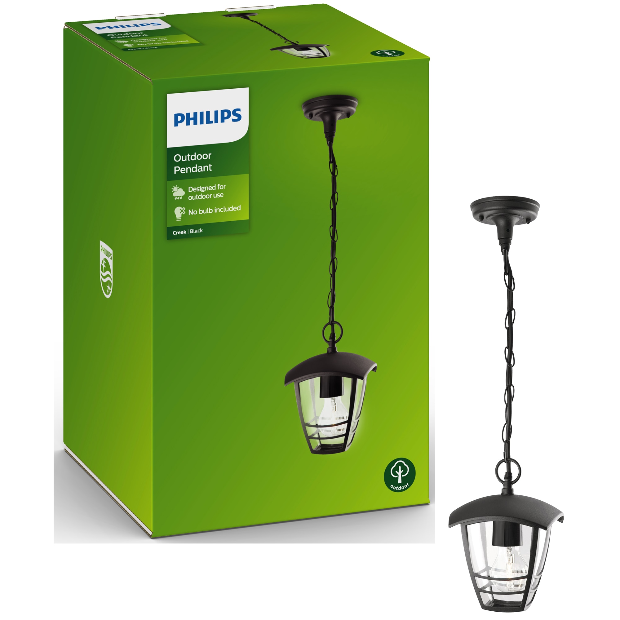 Felinar suspendat Philips myGarden Creek, E27, 1x60W, IP44, Negru