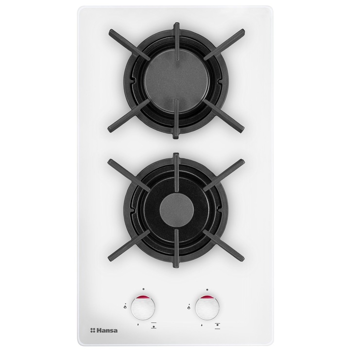 Плот за вграждане Hansa BHKW31038, Domino, Газов, 2 зони за готвене, Бяло стъкло