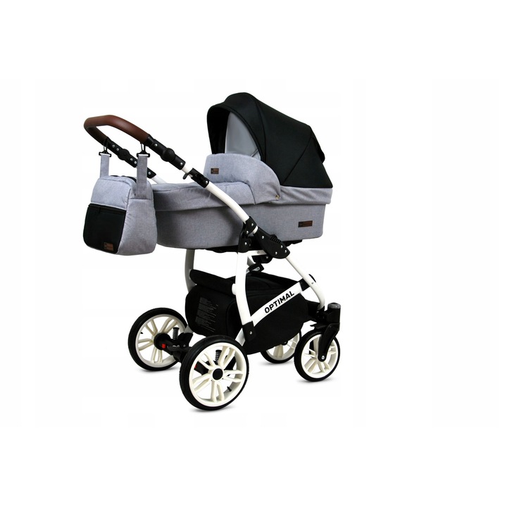 Carucior BabyLux 4 in 1 Optimal Silver Flex Negru de Copii Adanc Scaun Autofaza ISOFIX Cadru Aluminiu