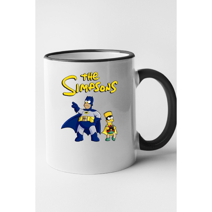 Cana personalizata cu imprimeu Desene - The Simpsons model 1, Ceramica, 330 ml, Maner si interior Negru