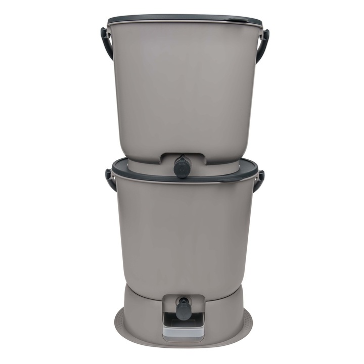 Set 2 cosuri Bokashi Organko Essential pentru compostarea resturilor organice, Gri, 2 x 15.3 L, 1 kg accelerator de compost