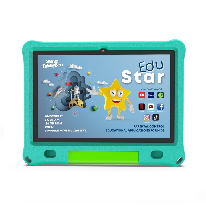 Детски Таблет EduSTAR 10.1'' IPS, 64GB, 3GB RAM, Android 12, Wi-Fi 6,,2023, Зелено