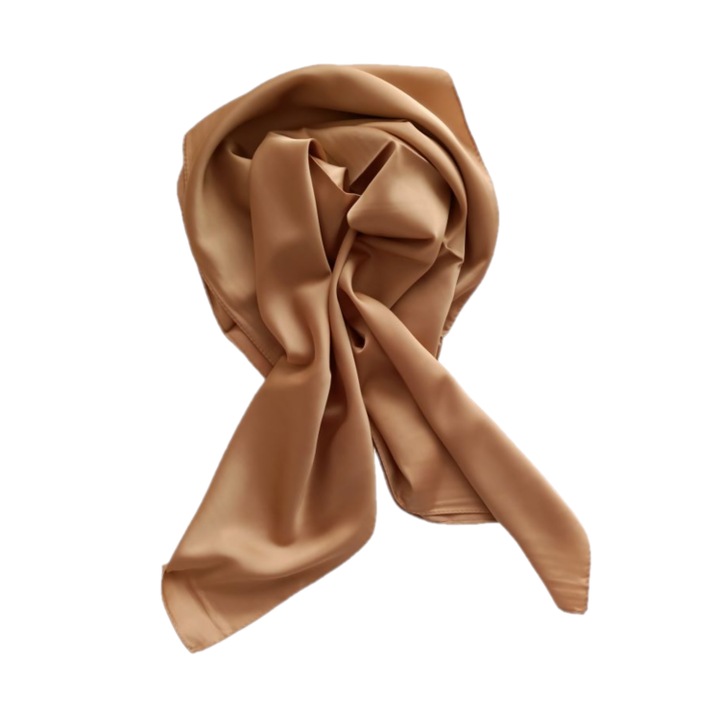 Esarfa dama, tip batic, forma patrata, uni, subtire, Silk Soft Touch, Brown Sugar, 70x70cm, Maro