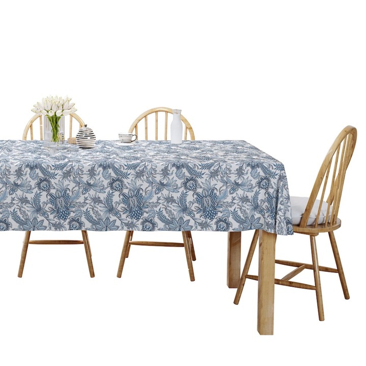 Fata de masa, Detexpol, Bumbac/Poliester, 85x85 cm, Alb/Albastru