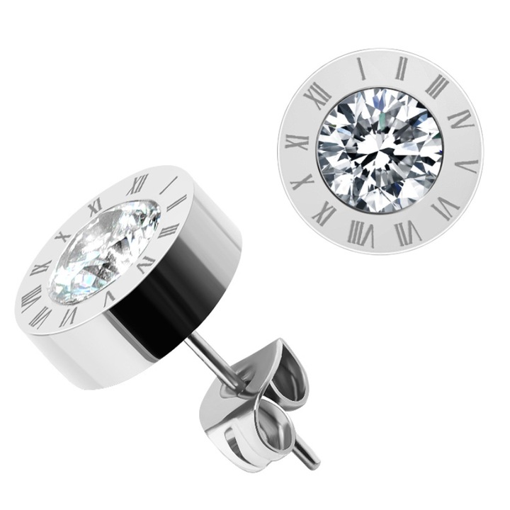 CRM elegáns fülbevaló római számokkal, uniszex, 9 mm, fehér/ezüst