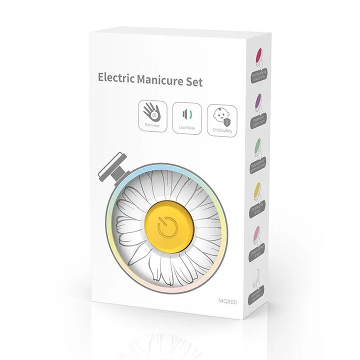 Електрическа пила за нокти PriStyle, безболезнена, за бебета, деца и възрастни, безопасна, 6 резервни глави, Бяла с цветя