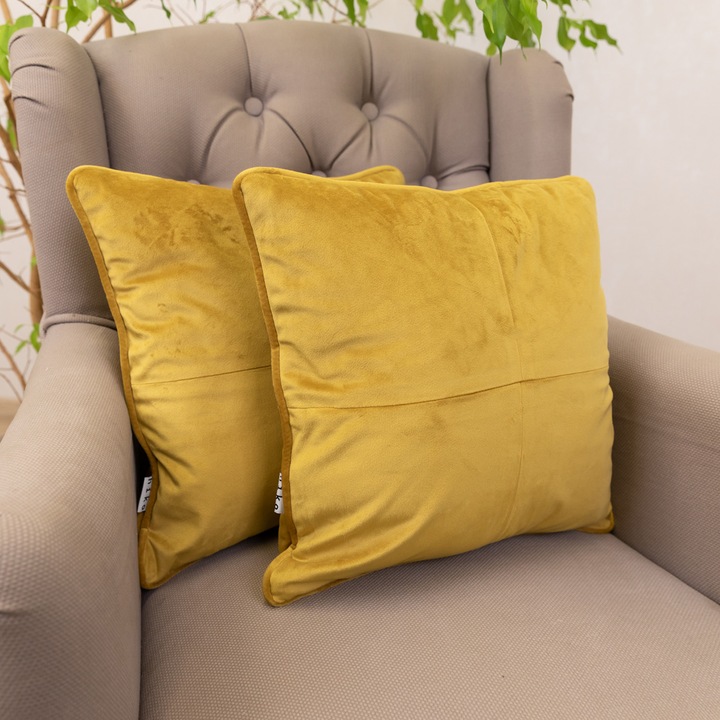 Set 2 perne decorative 2x40x40cm cu fata detasabila, Hiko COMFY catifea mustar auriu