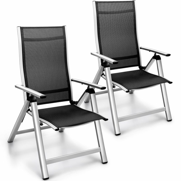 Set Sezlonguri de plaja pliabile, 2 piese, 59 x 63 x 113 cm, gri