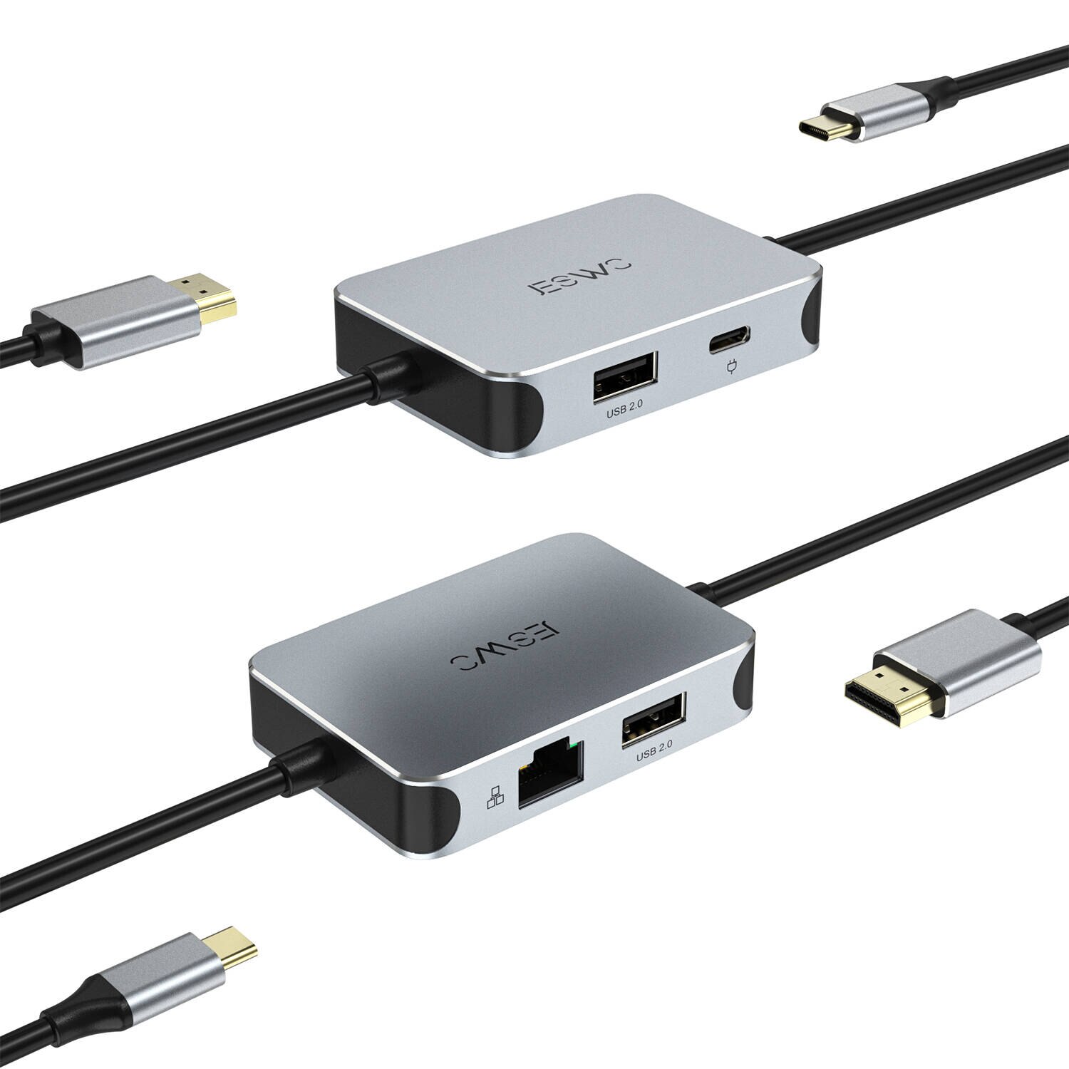 Хъб, JESWO, USB-C към HDMI, 5в1, 1x Gigabit Ethernet RJ45, 1x HDMI ...