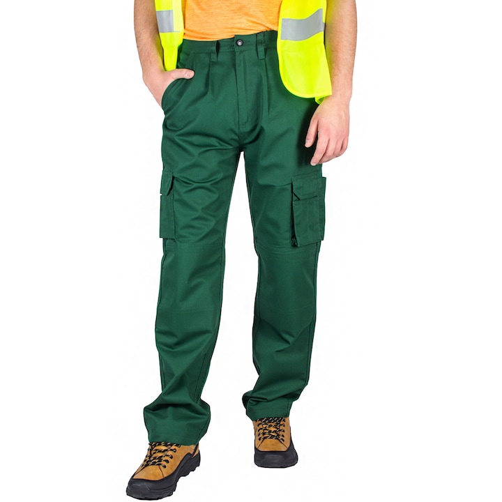 Предпазен работен панталон с джобове, зелен, W38 L32