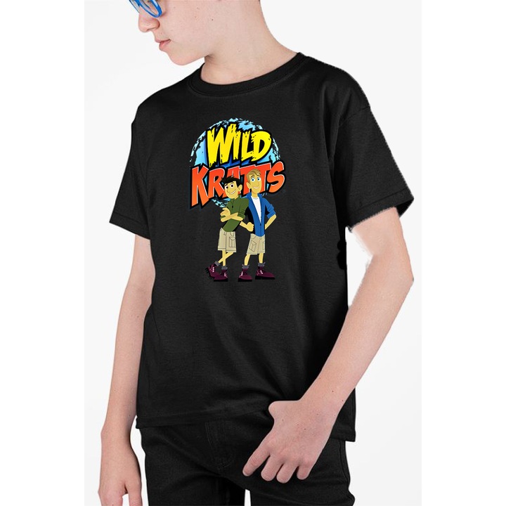 Tricou personalizat pentru copii cu imprimeu, Desene - Wild Kratts, Negru, 134 cm, 8 ani