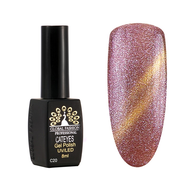 Oja semipermanenta, Global Fashion, Cat Eyes, 8 ml, Roz 20