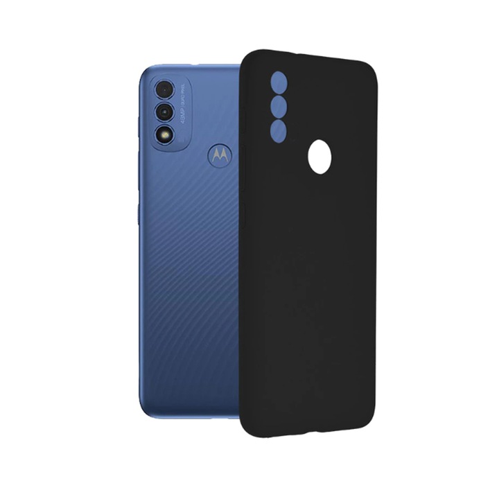 Калъф G-Tech Liquid Case, Съвместим с Motorola Moto E20, Защита на камерата, изработена от силикон, Микрофибърна вътрешност, Черен