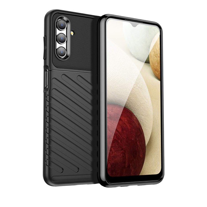 Гъвкаво противоударно покритие, съвместимо със Samsung Galaxy a04s, G-Tech Rugged Thunder, елегантна текстура, черно