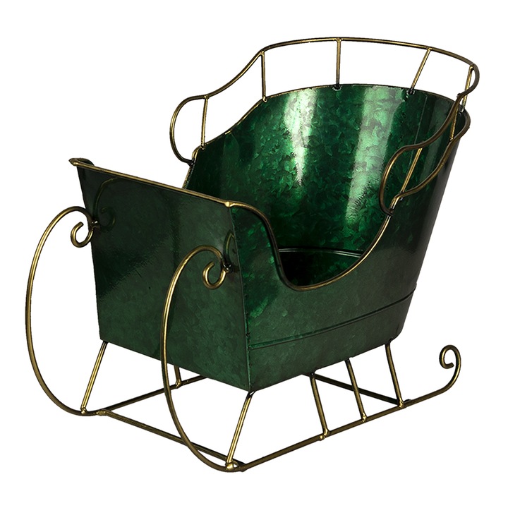 Saniuta decorativa metal auriu verde 34x18x22 cm