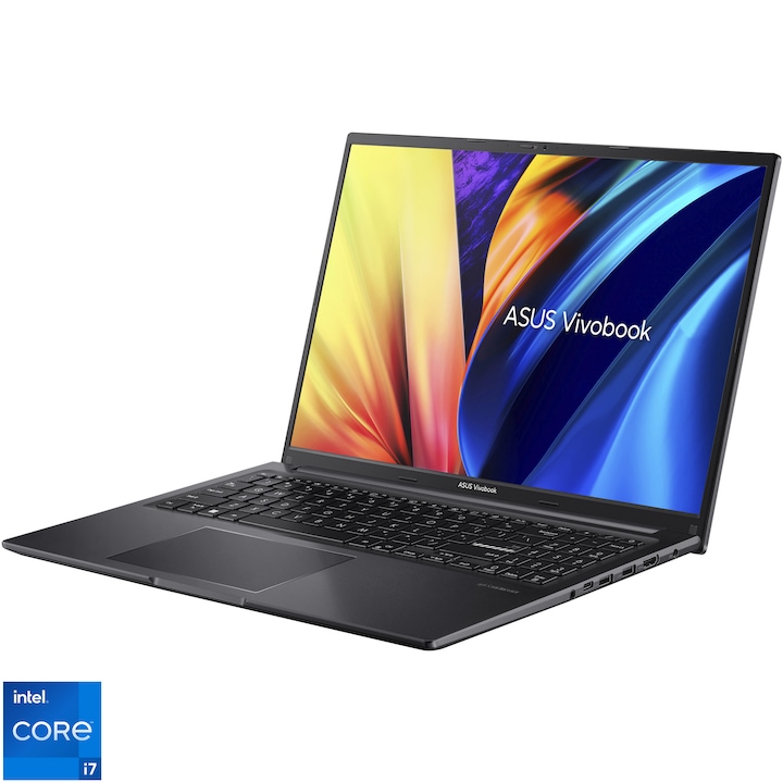 Laptop ASUS VivoBook 16 A1605ZA cu procesor Intel® Core™ i7-1255U pana la 4.70 GHz, 16", WUXGA, IPS, 16GB, 512GB SSD, Intel Iris Xᵉ Graphics, No OS, Indie Black