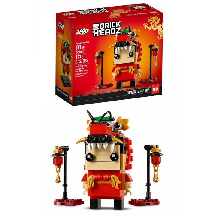 Set 170 cuburi constructie BrickHeadz - Dansatorul Dragon, Lego, Multicolor