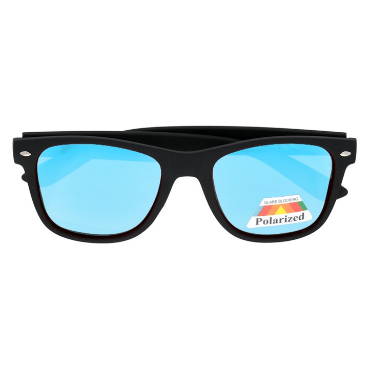 Born86, Uniszex napszemüveg, Iacov, Műanyag, Polarizált tükör, UV400, 53x12x144 mm, Kék/Fekete