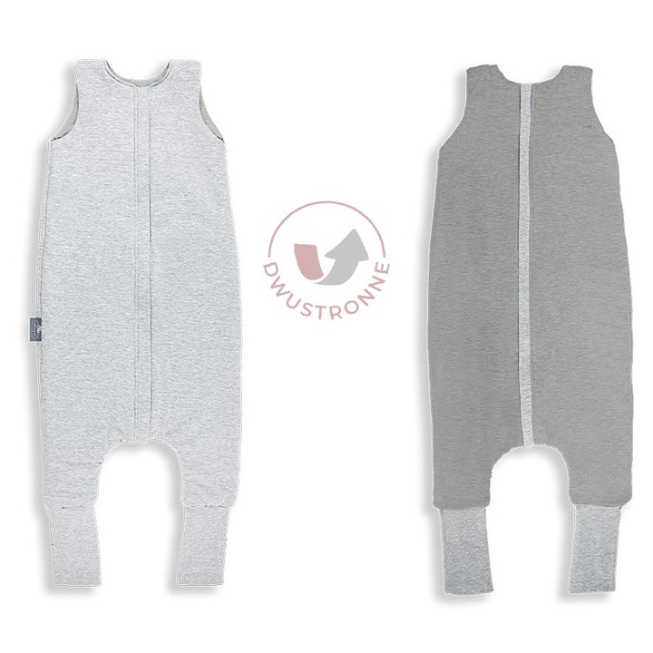 Sac de dormit cu Picioare, Double Face, Sleepee, Design versatil, Material premium, Pentru copii activi, 1-2 ani, Melange gri