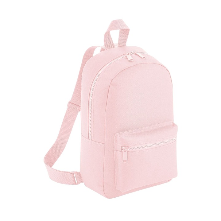 Раница mini Essential, Преден джоб, Универсална, Полиестер 600D, 23 x 35 x 12 cм, 7 л, Нежно розов