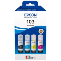 Pachet cerneala Epson 103 Original EcoTank, 4 culori: negru (60ml), cyan (60ml), magenta (60ml), galben (60ml), pt Epson EcoTank L1200, L3200, L3500, L5290, L5300, L5590