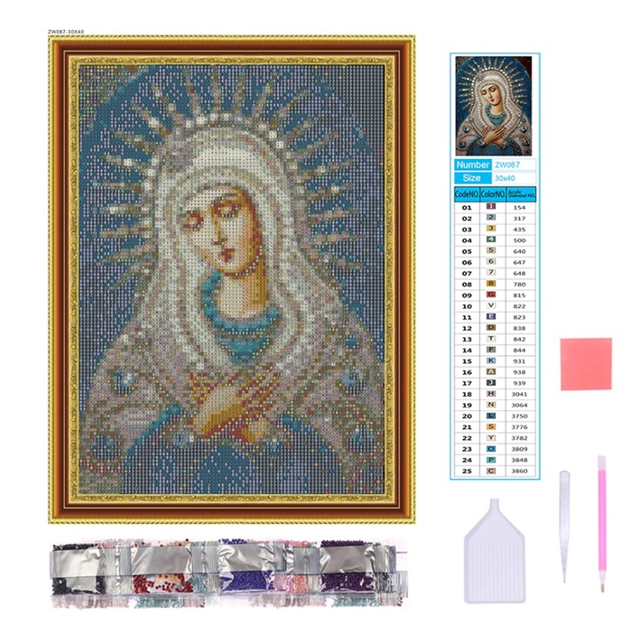 Set pictura cu diamant 5D DIY, Model femeie, 30x40 cm, Multicolor