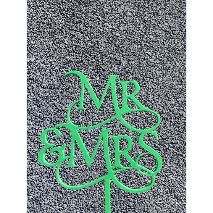 Esküvői torta felső dekoráció, Mr és Mrs, zöld 17 x 13,5 cm