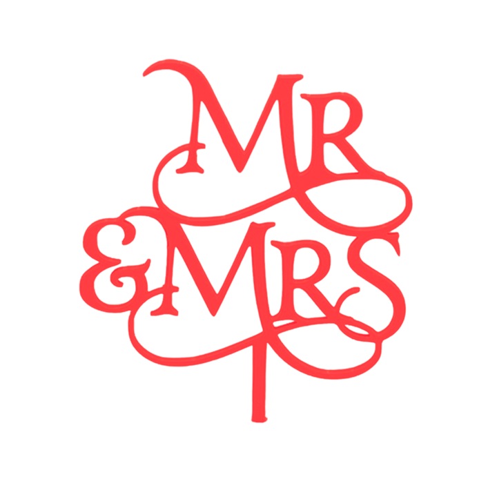 Esküvői torta tetejének dekorációja, Mr és Mrs, piros 17 x 13,5 cm