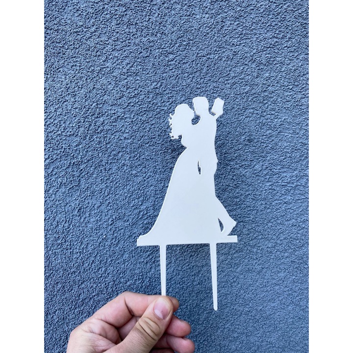 Esküvői torta tetejére dekoráció, Menyasszony és Vőlegény szenvedélyesen olvas, elefántcsont fehér 22,5 x 10,5 cm