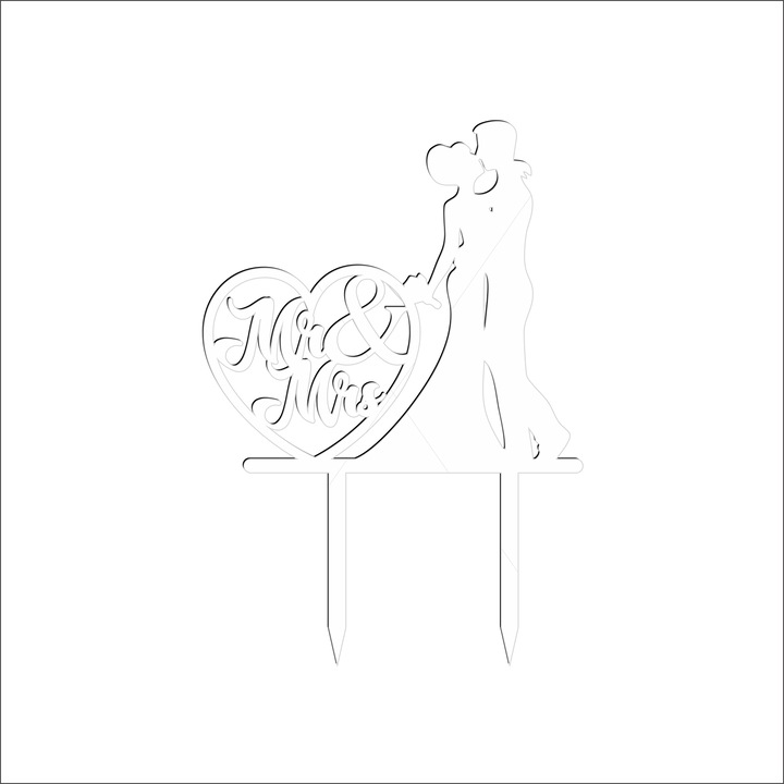 Topper tort Mr & Mrs, Inedit Print, TC715, Alb, 16 cm