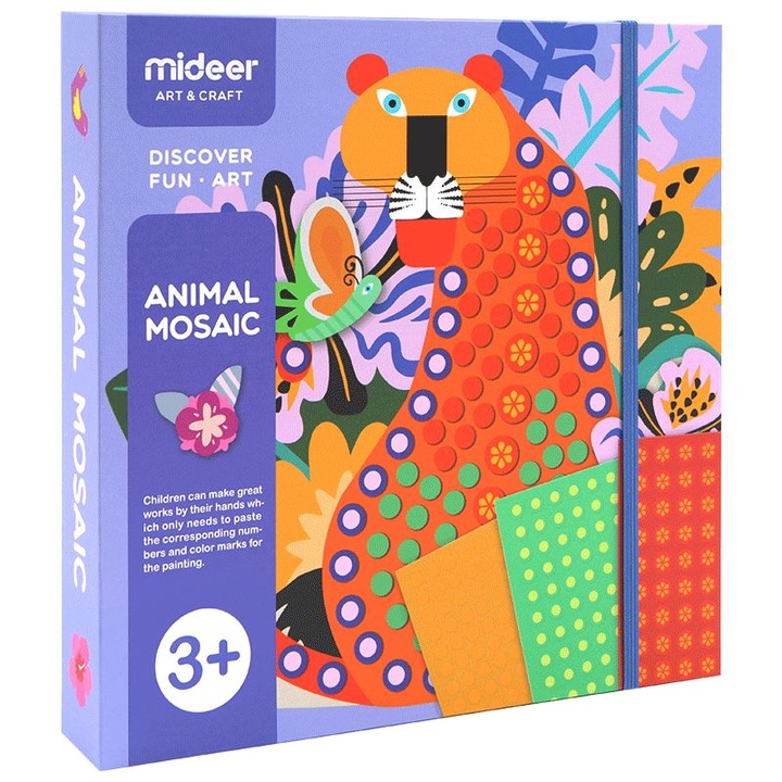 Set mozaic creativ cu animale 3D, 8 activitati, MiDeer