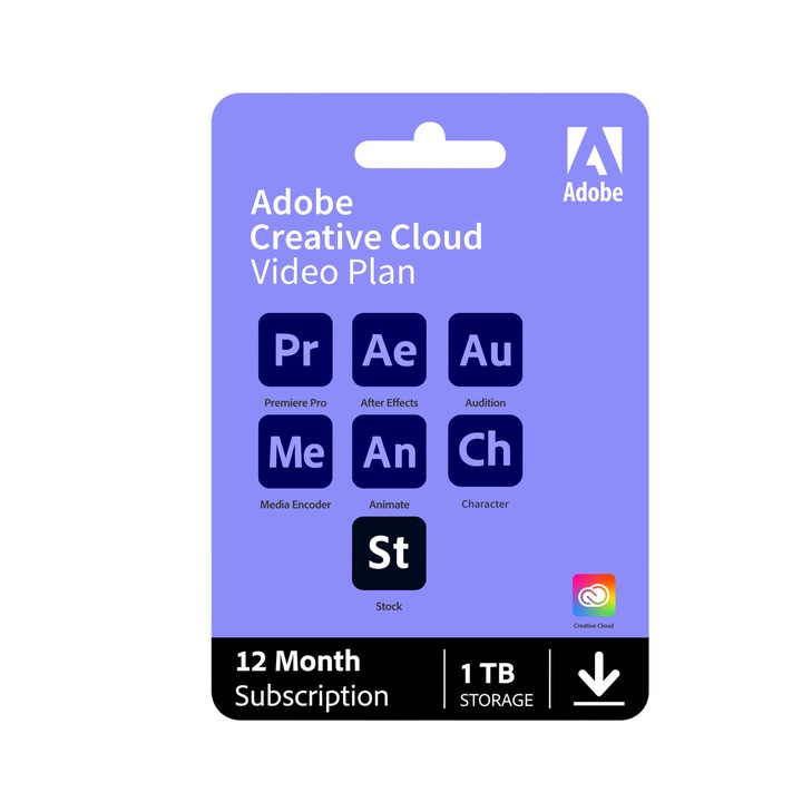 Adobe Video csomag, Premiere Pro, After Effects, Audition, Animate, Character Animator és Media Encoder, 1 éves kereskedelmi licenc, Windows/MacOS