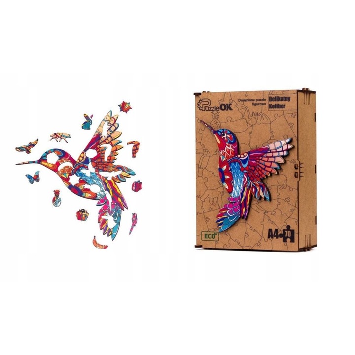 Fa puzzle, ECO, Kolibri Modell, 70 db, 6+ év, 21x15x7cm, Többszínű